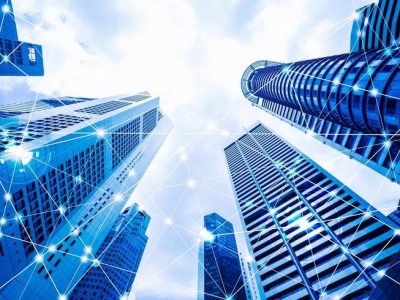 City with connected line wifi icon and network, Smart city